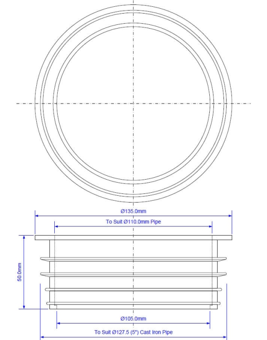 Technische Zeichnung einer Dichtmanschette DN100